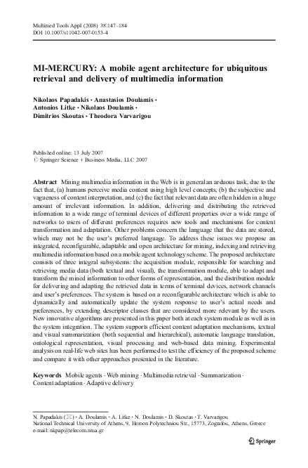 (PDF) MI-MERCURY: A mobile agent architecture for ubiquitous retrieval ...