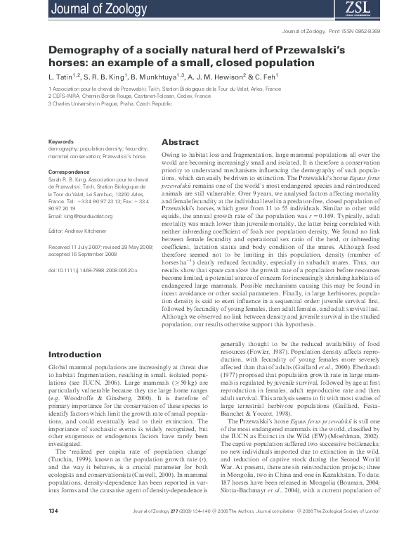 (PDF) Demography of a socially natural herd of Przewalski's horses: an ...