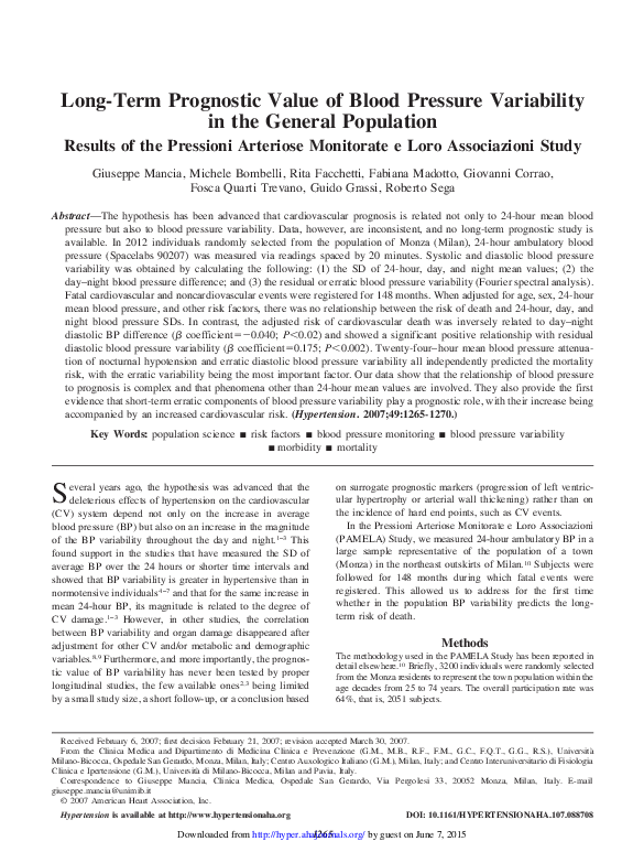 (PDF) Long-Term Prognostic Value of Blood Pressure Variability in the ...