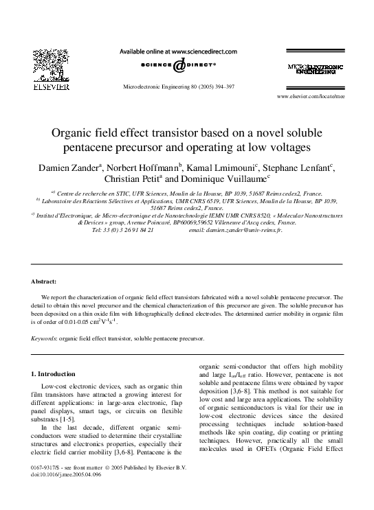 (PDF) Organic field effect transistor based on a novel soluble ...