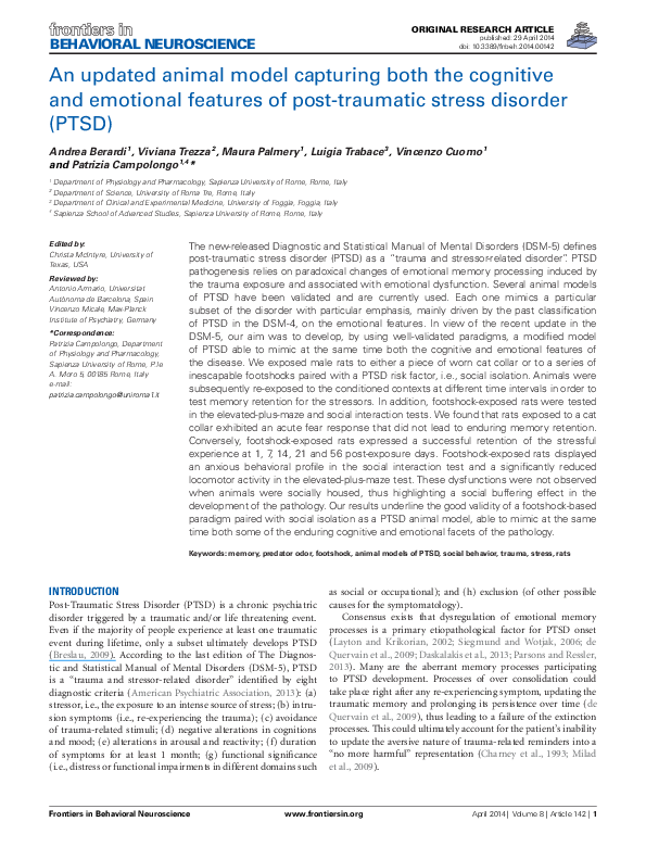 (PDF) An updated animal model capturing both the cognitive and