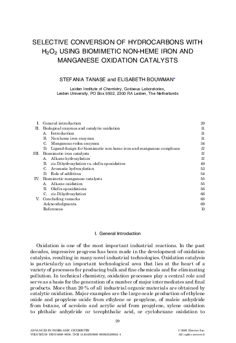 (PDF) Selective Conversion of Hydrocarbons with H 2O 2 Using Biomimetic ...