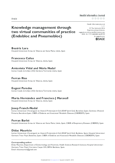 (PDF) Knowledge management through two virtual communities of practice ...