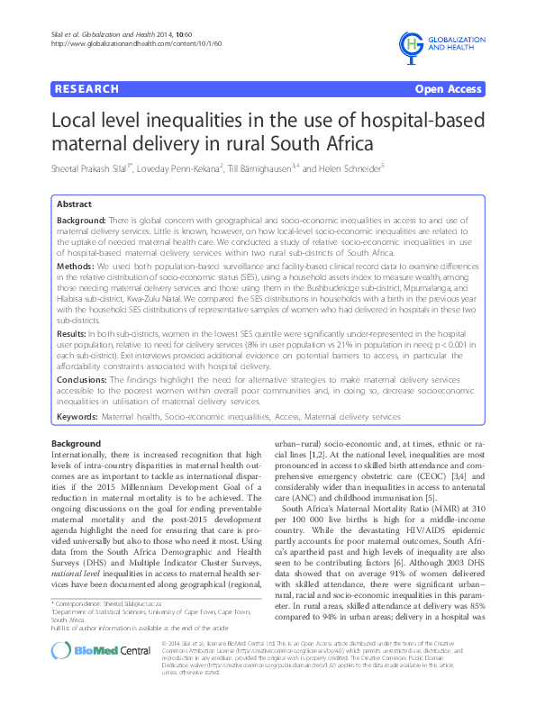 (PDF) Local level inequalities in the use of hospital-based maternal ...