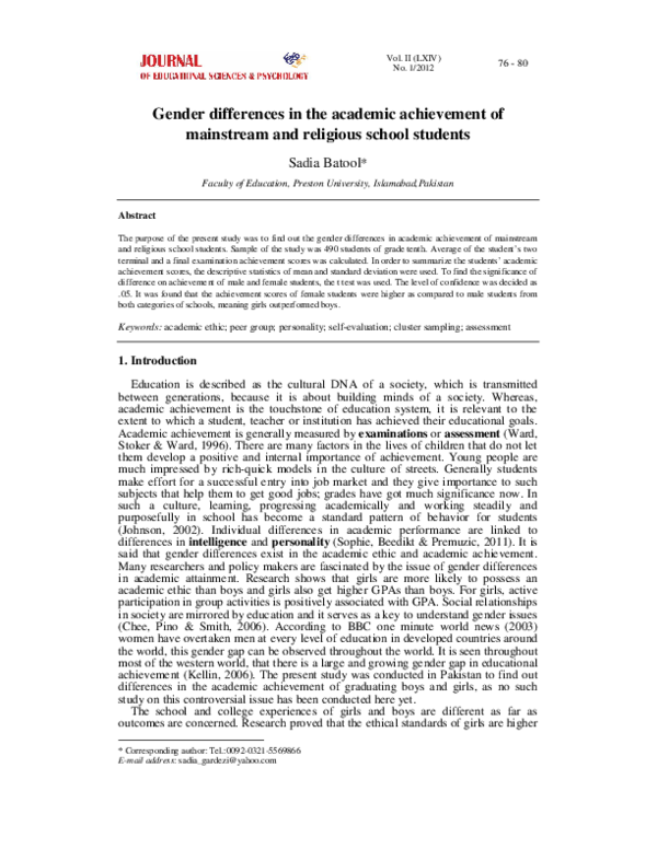(PDF) Gender differences in the academic achievement of mainstream and ...