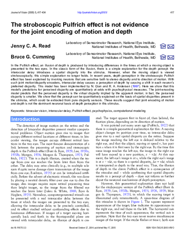 (PDF) The stroboscopic Pulfrich effect is not evidence for the joint