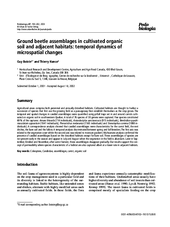 (PDF) Ground beetle assemblages in cultivated organic soil and adjacent ...
