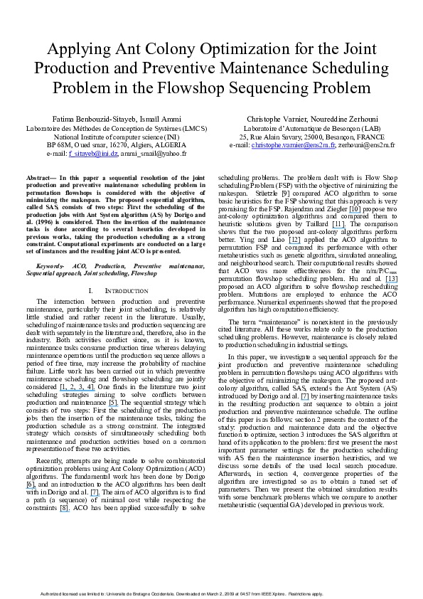 (PDF) Applying Ant Colony Optimization for the Joint Production and ...