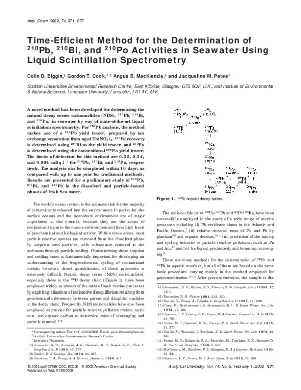 (PDF) TimeEfficient Method for the Determination of 210 Pb, 210 Bi, and 210 Po Activities in