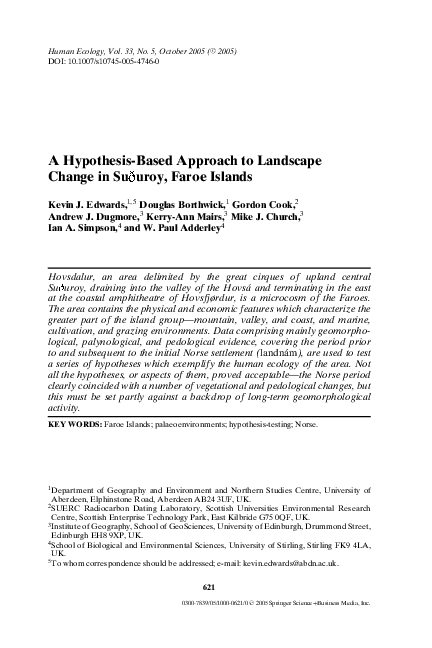 A Hypothesis-Based Approach to Landscape Change in Suðuroy, Faroe Islands