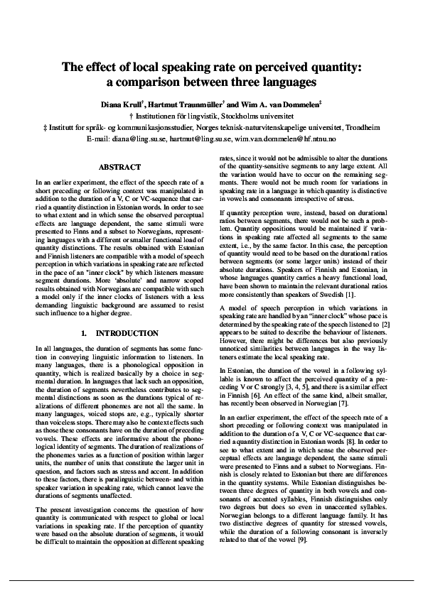 (PDF) The effect of local speaking rate on perceived quantity: a ...