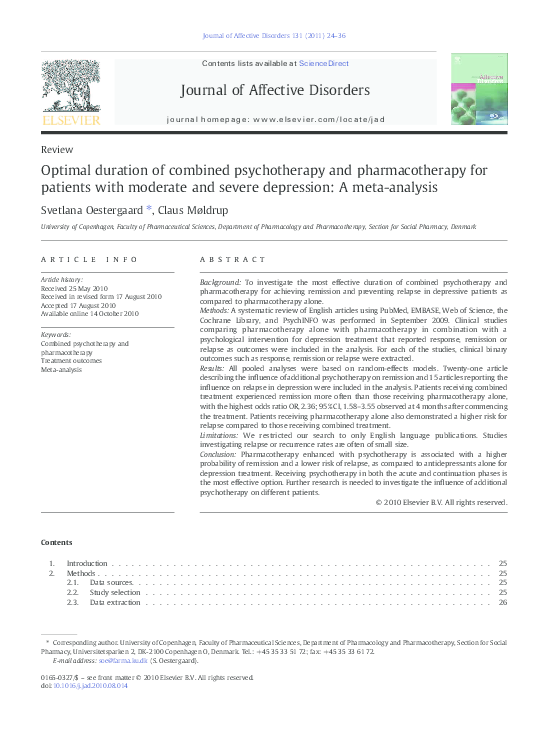 (PDF) Optimal duration of combined psychotherapy and pharmacotherapy ...