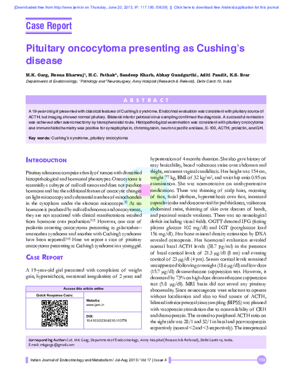 (PDF) Pituitary oncocytoma presenting as Cushing′s disease