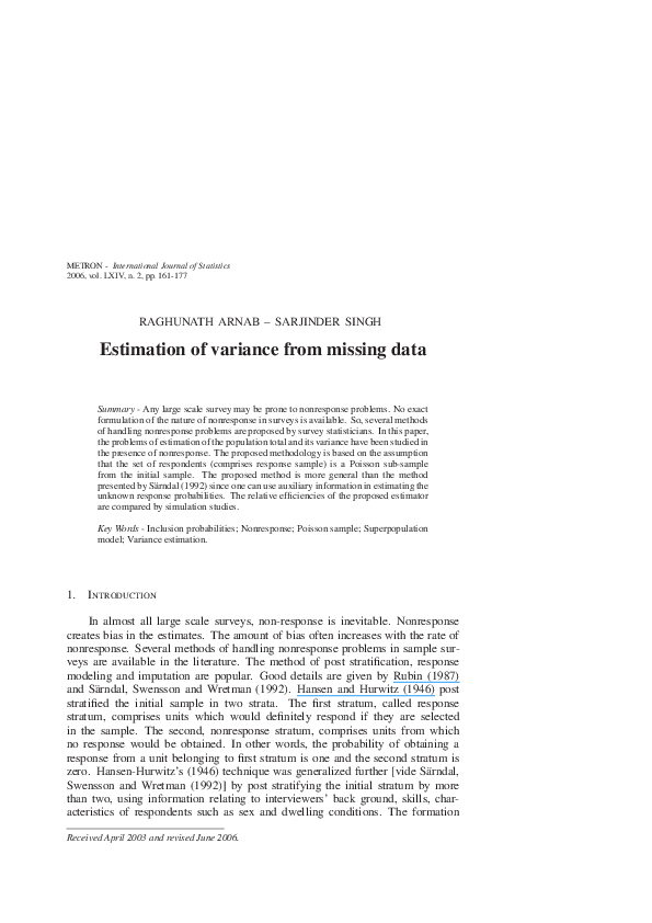 (PDF) Estimation of variance from missing data