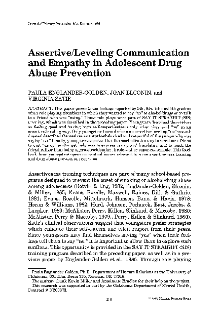(PDF) Assertive/leveling communication and empathy in adolescent drug ...