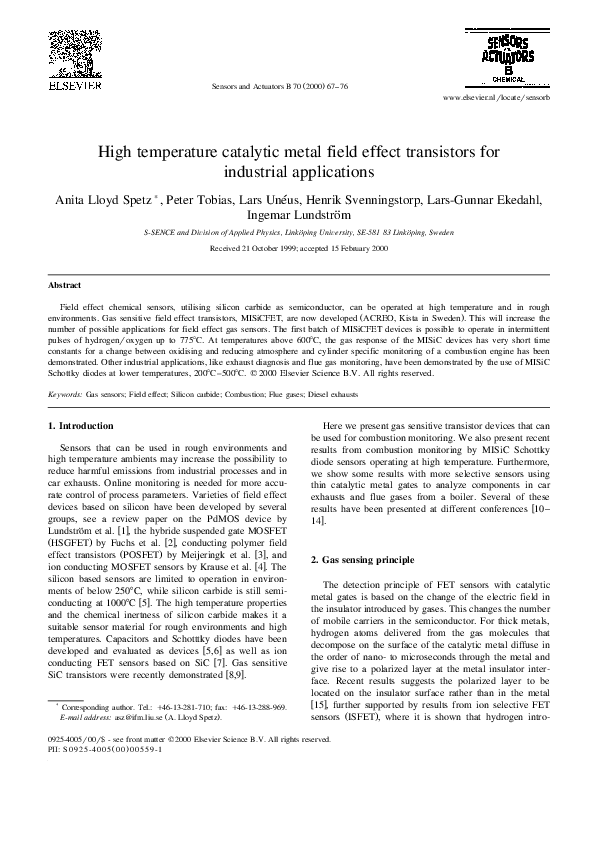 (PDF) High temperature catalytic metal field effect transistors for