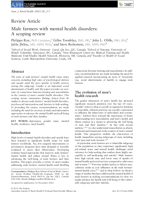 (PDF) Male farmers with mental health disorders: A scoping review