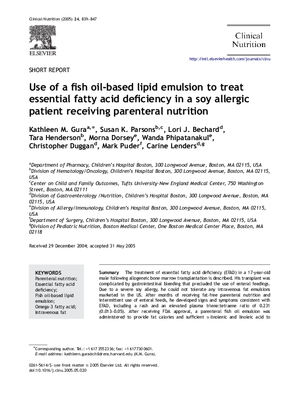 (PDF) Use of a fish oilbased lipid emulsion to treat essential fatty