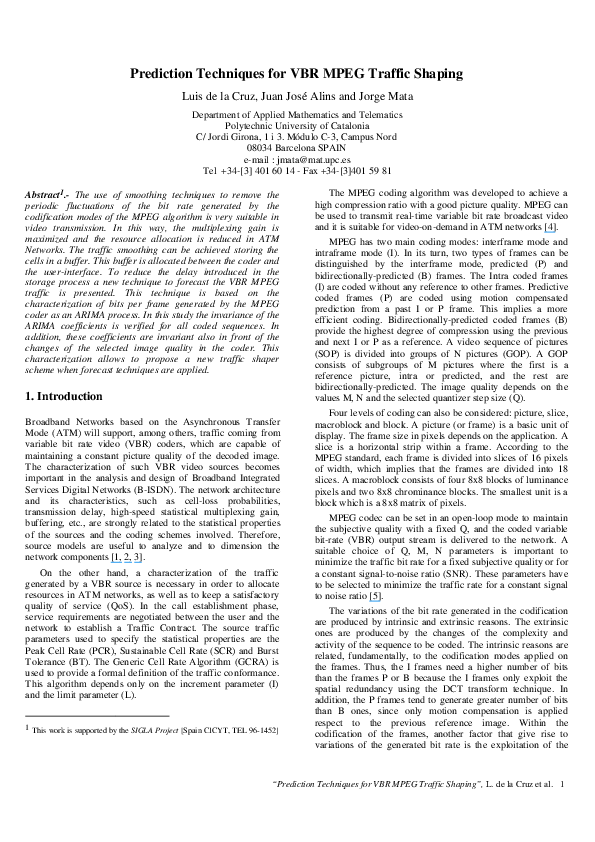 (PDF) Prediction techniques for VBR MPEG traffic shaping