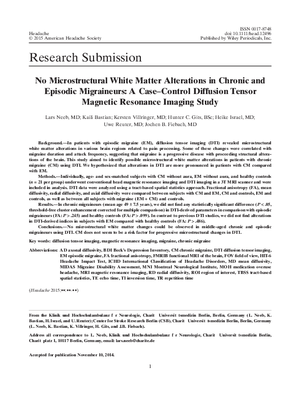 (PDF) No Microstructural White Matter Alterations in Chronic and ...