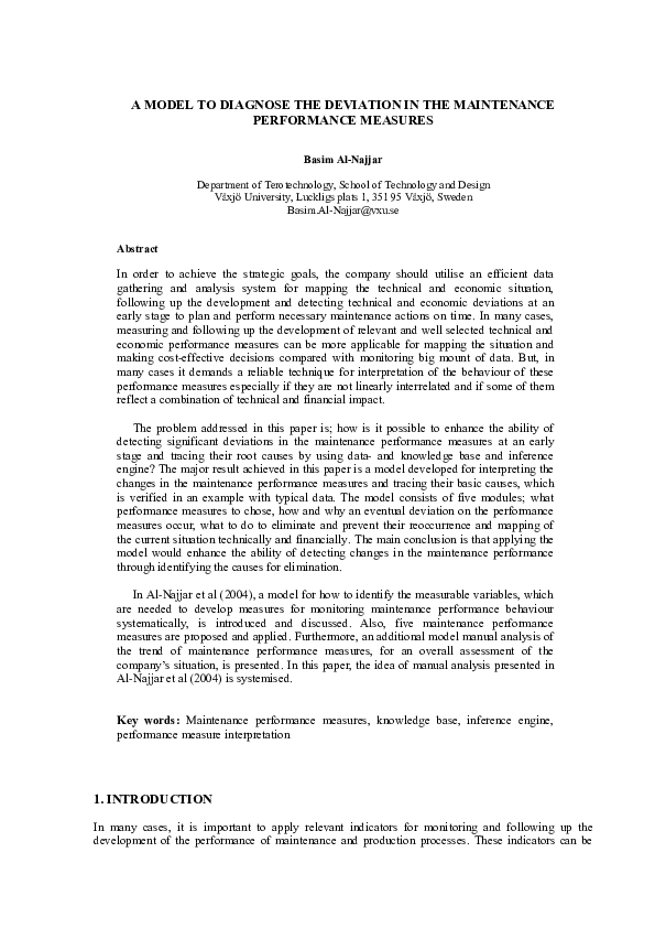 (PDF) A Model to Diagnose the Deviation in the Maintenance Performance ...