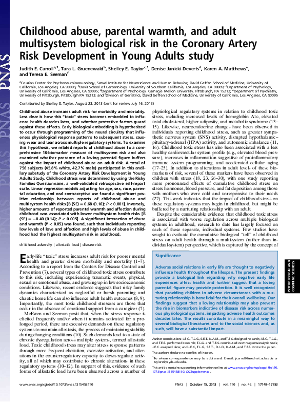 (PDF) Childhood abuse, parental warmth, and adult multisystem ...