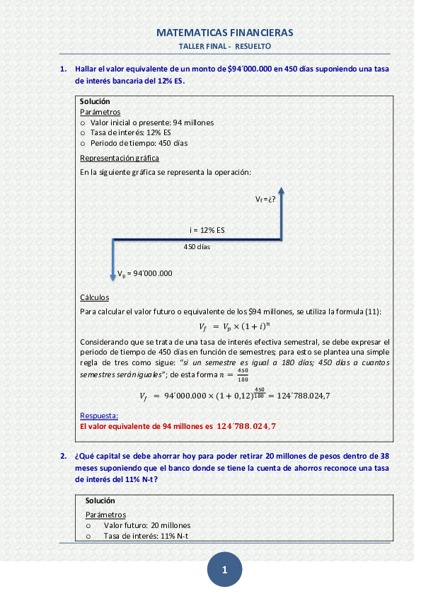 (PDF) MATEMATICAS FINANCIERAS TALLER FINAL -RESUELTO