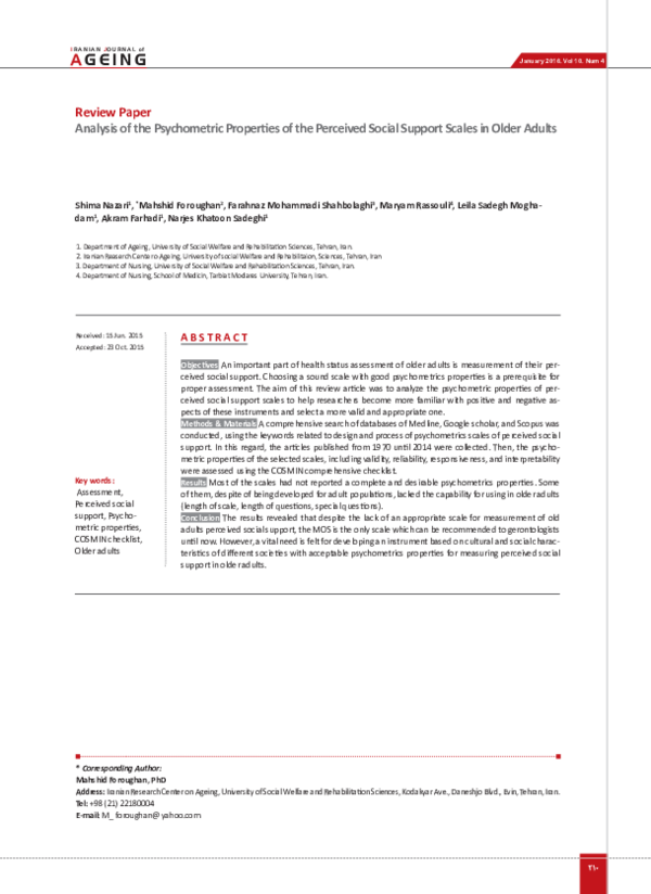 (PDF) Analysis of the Psychometric Properties of the Perceived Social ...