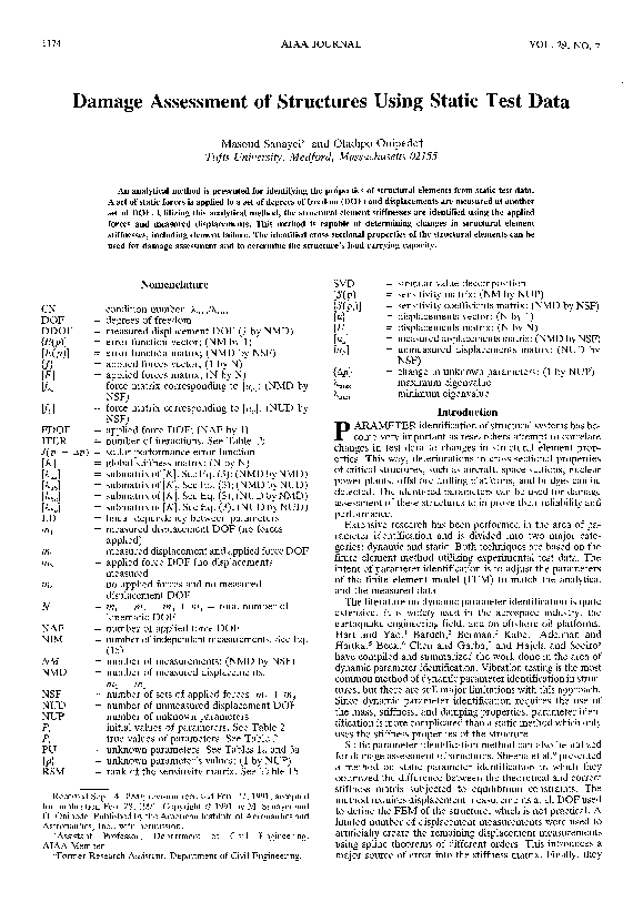 (PDF) Damage assessment of structures using static test data