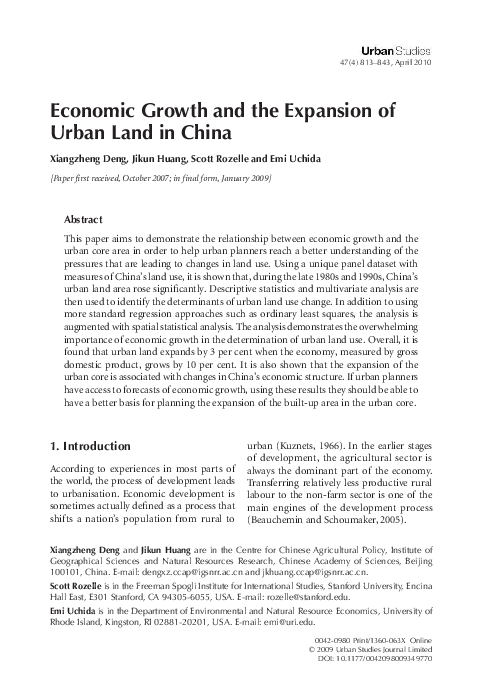 (PDF) Economic Growth and the Expansion of Urban Land in China