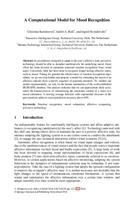 (PDF) A Computational Model for Mood Recognition