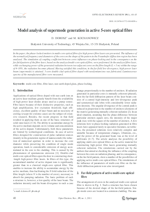 (PDF) Model analysis of supermode generation in active 5-core optical fibre