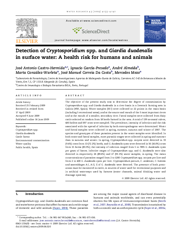 (PDF) Cryptosporidium spp. and Giardia duodenalis in two areas of ...