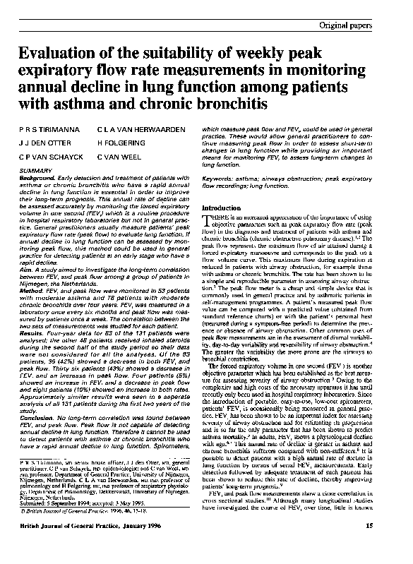 (PDF) Evaluation of the suitability of weekly peak expiratory flow rate