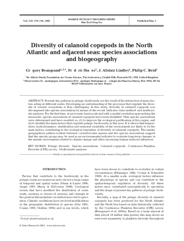 (PDF) Diversity of calanoid copepods in the North Atlantic and adjacent ...