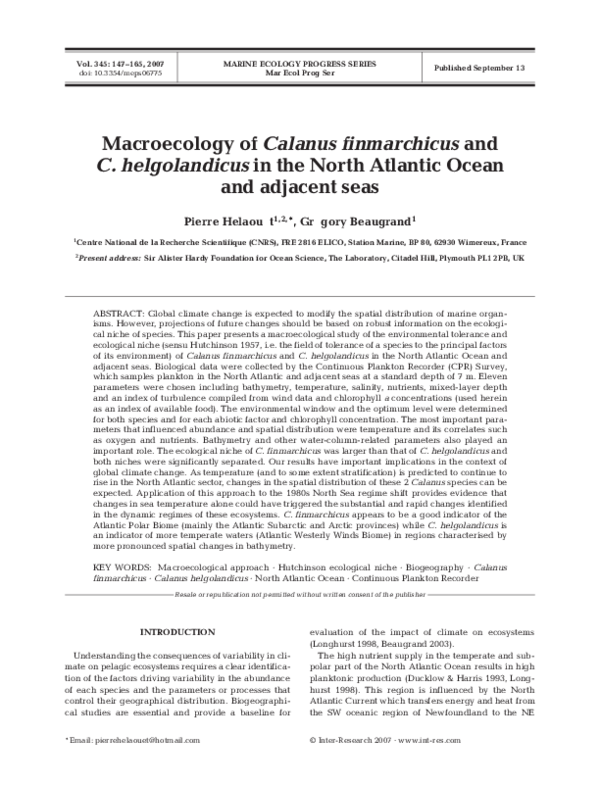 (PDF) Macroecology of Calanus finmarchicus and C. helgolandicus in the ...
