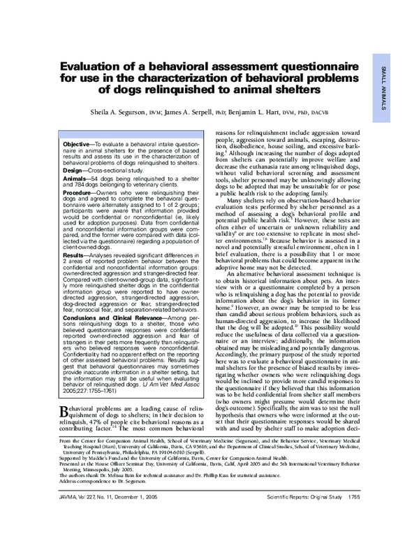 (PDF) Evaluation of a behavioral assessment questionnaire for use in ...