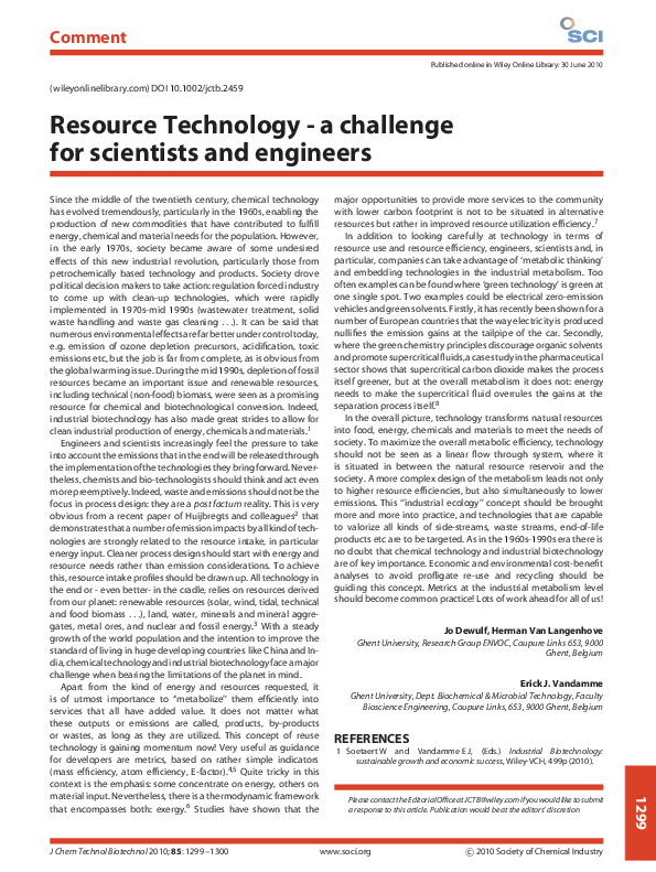 (PDF) Resource Technology - a challenge for scientists and engineers