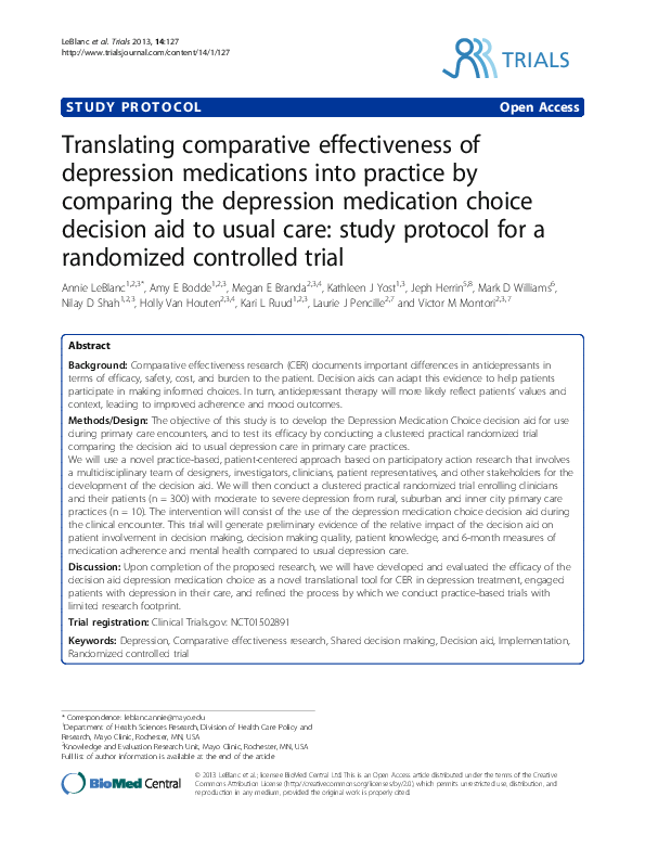 (PDF) Translating comparative effectiveness of depression medications ...