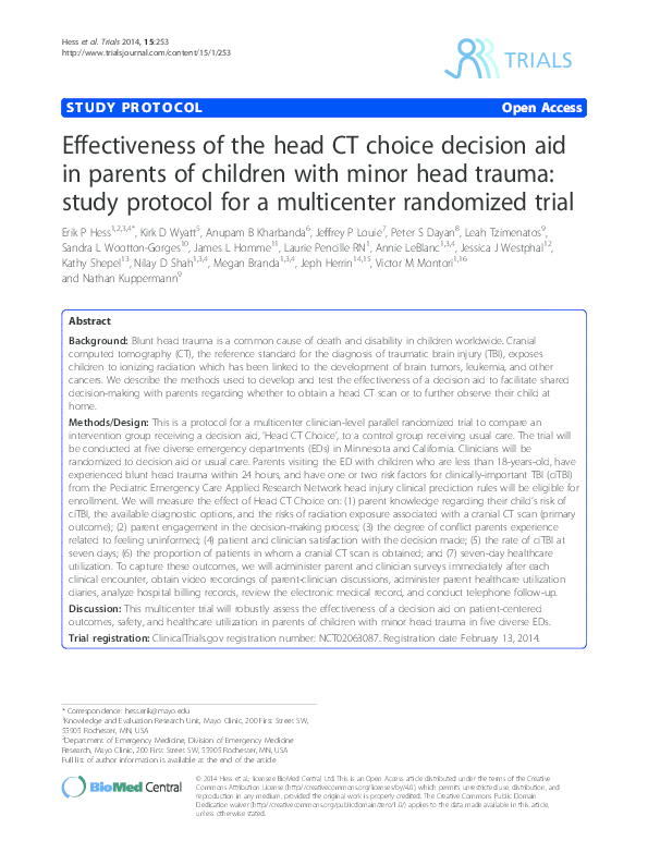 (PDF) Effectiveness of the head CT choice decision aid in parents of ...
