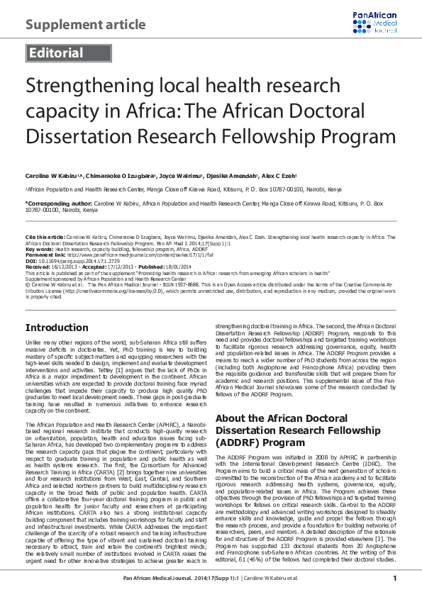 (PDF) Strengthening local health research capacity in Africa: The ...