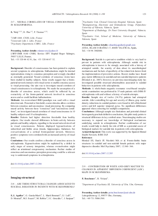 (PDF) 217 – Neural correlates of visual consciousness in schizophrenia