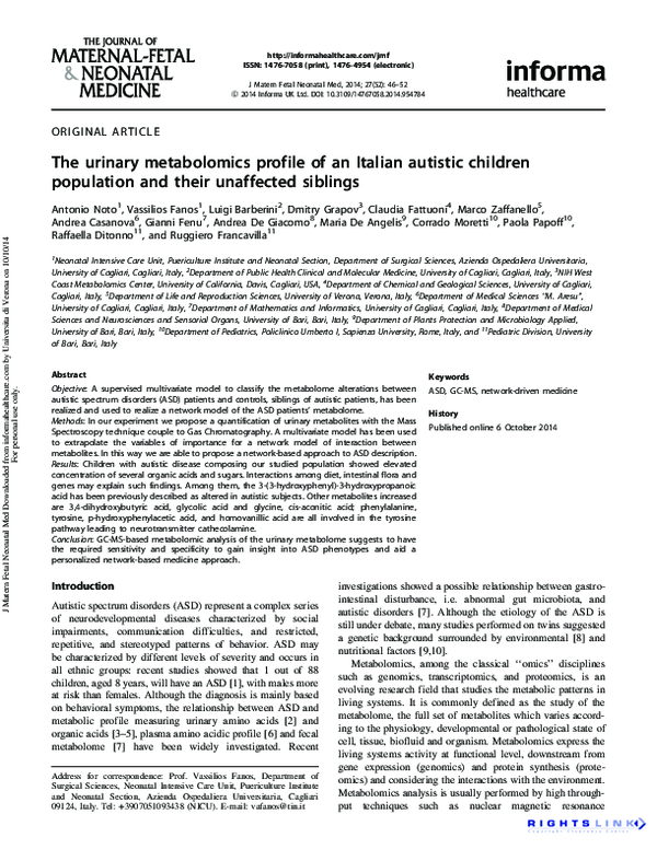 (PDF) The urinary metabolomics profile of an Italian autistic children ...