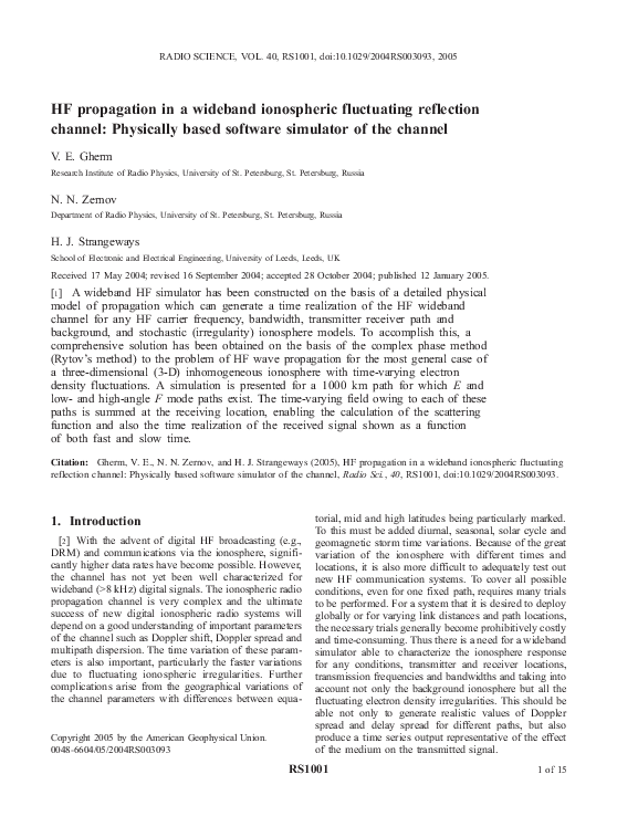 (PDF) HF propagation in a wideband ionospheric fluctuating reflection ...