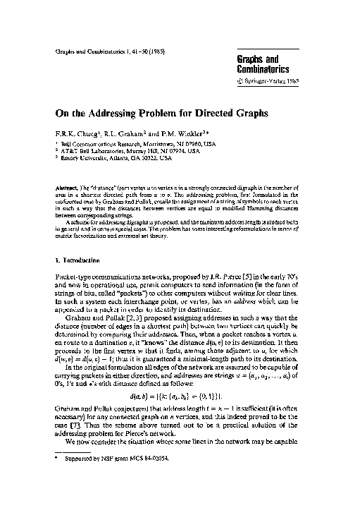 (PDF) On the addressing problem for directed graphs