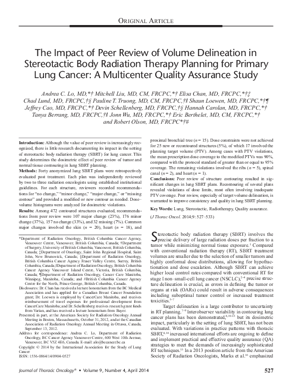 (PDF) The Impact of Peer Review of Volume Delineation in Stereotactic ...
