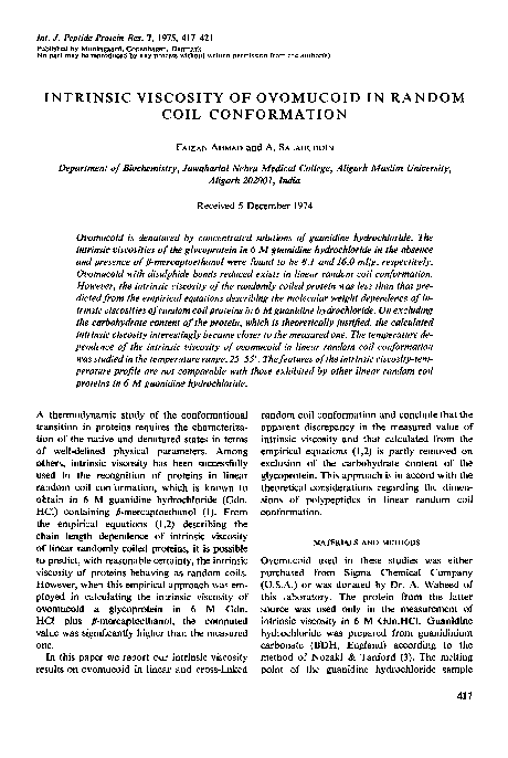 (PDF) INTRINSIC VISCOSITY OF OVOMUCOID IN RANDOM COIL CONFORMATION