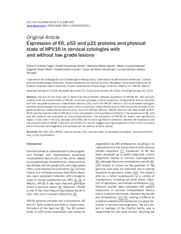 (PDF) Expression of E6, p53 and p21 proteins and physical state of ...