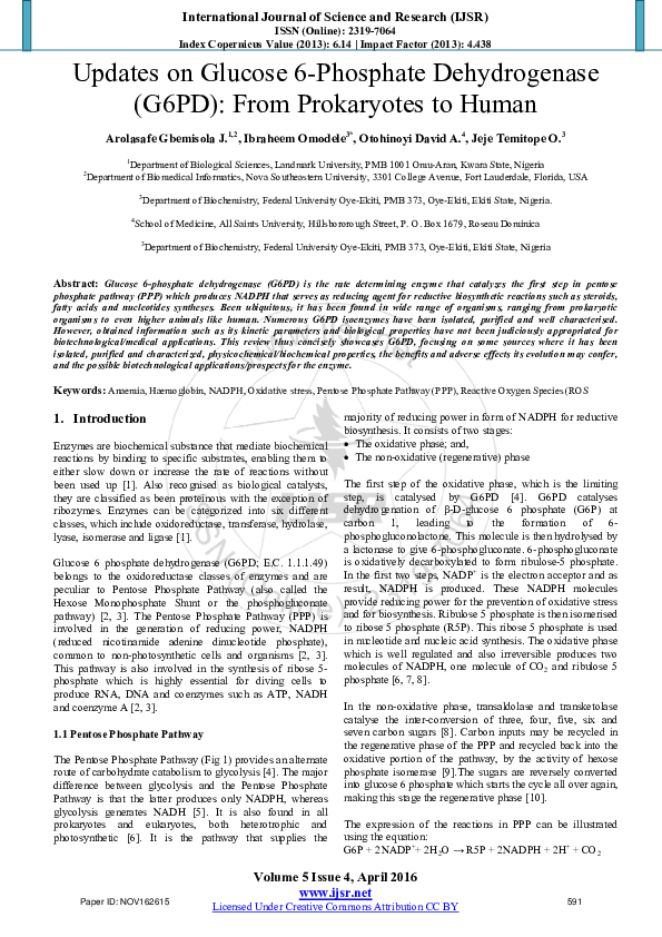 (PDF) Updates on Glucose 6-Phosphate Dehydrogenase (G6PD): From ...