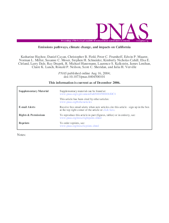 (PDF) Emissions pathways, climate change, and impacts on California